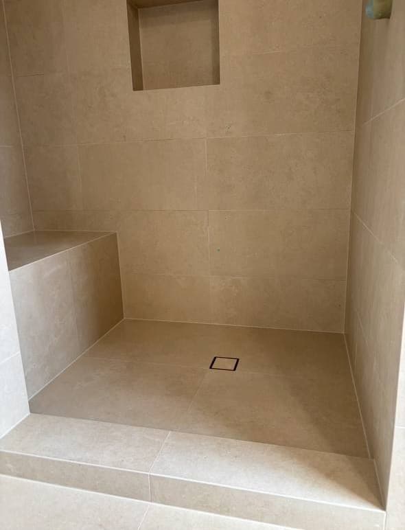 300x600 Beige marble walk-in shower
